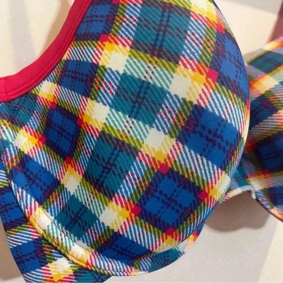 Jasmine & Ginger Underwire Bra Blue Plaid with Pink Lining 36DD / 36E NWT - Picture 2 of 7